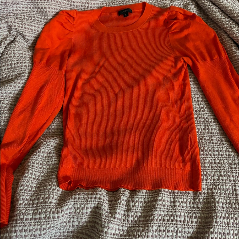 J. Crew Bright Orange Sweater with Puff Sleeves